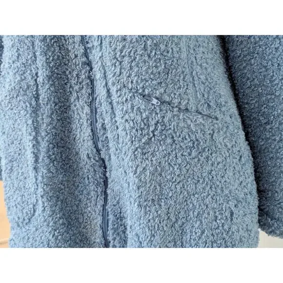Athleta Teddy Fleece Boucle Blue Nubby Cozy Long Length Full Zip Jacket, Sz S - Picture 6 of 6